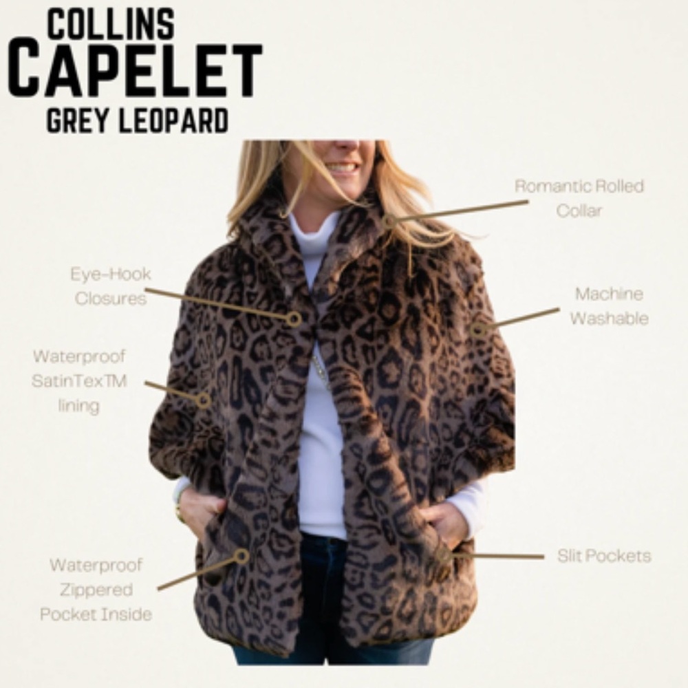 Brand new Faux fur grey leopard cape. Size: one size. Brand: prettyrugged